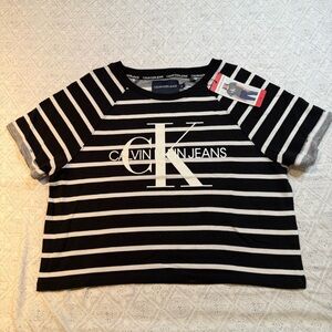 Calvin Klein Black and White Striped Top NWT Womens Size Medium